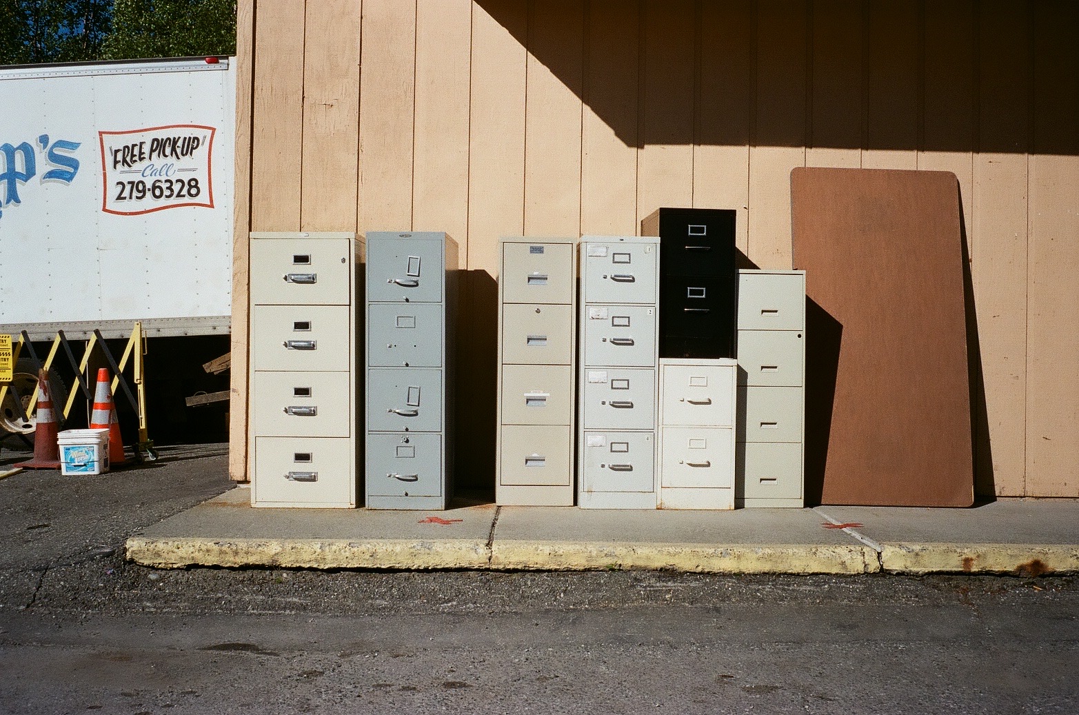 film photo of metal cabinets